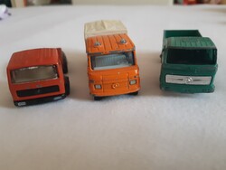 3 régi Mercedes teherautó: Majorette, efsi, Matchbox Lesney vékonykerekes, 1/87 model
