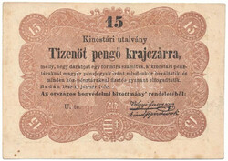 15 tizenöt pengő krajczárra krajcárra 1849 Kossuth bankó 4. hajtatlan foltok