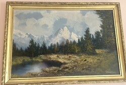 Karl Schmidbauer (1921–1998) – Eredeti alpesi tájkép olajfestmény (90×60 cm)