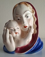 Art Deco kerámia szobor, Madonna gyermekkel, Bihl kerámia, 1920-as évek