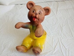 Gumi mackó maci medve játék figura 13x10x16cm régi magyar PLASTOLUS sípolós gumi játék