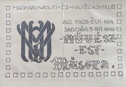 A Vasúti és Hajózási Club Művész-est meghívó 1925.