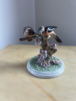 Herendi porcelán madárpár - Virágos ágon  - 9 cm