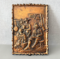 Alpesi / vadász életkép – bronzírozott fém fali plakett (15x20 cm)