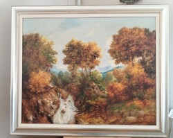 Bujdosó Lajos impozáns nagyméretű tájkép festménye 119x98 cm kerettel