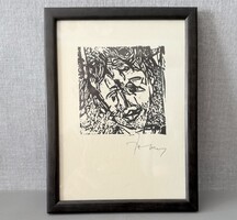 Burai István: Krisztus-grafika (10x10 cm linómetszet, 17x23 cm keretben)