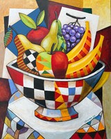 Kubista csendélet XXL -100x80 cm  Piotr Wrona ( Cracra ) - lengyel kortárs festő