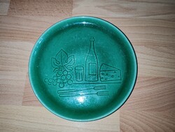Vintage svájci stílusú fondü tányér / zöld kerámia falitál – 1960-as évek (20 cm)