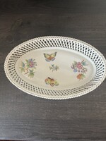 Herendi áttört porcelán kosár , Viktória (VBO) mintával - 27x17 cm