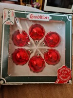 Vintage West Germany üveg karácsonyfadísz készlet – 6 db, 5cm átmérő