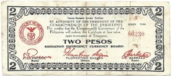 2 peso pesos 1944 Fülöp szigetek Japán megszállás gerillapénz Mindanao military Kézi aláírások