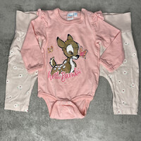 Disney Baby Bambi rózsaszín body, So cute 2 db virágos nadrág szett 68
