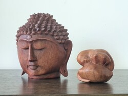 Vintage Buddha fej, síró Buddha - famunkák