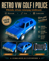 Retro POLGAL VW Golf I Police műanyag rendőrautó – PRL, 13 cm