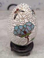 Régi kínai rekeszzománc (Cloisonné) dekorációs tojás fa talpon - 9 cm