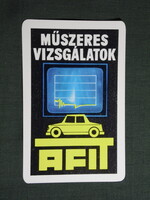 Kártyanaptár,AFIT autószerviz,műszeres vizsgálat,grafikai, 1972   (8)