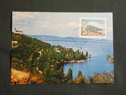 Képeslap,CM,bélyeg,alkalmi bélyegzés,Balaton,Tihany félsziget látkép,részlet,1968-