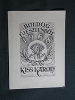 Képeslap méret,Ex Libris,ünnepi,buék,Kiss Károly grafika,1968-