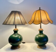 Mesebeli zöld kerámia lámpa pár egyedi elegáns vintage réz asztali lámpák