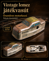 Vintage felhúzós lemez vasúti motorkocsi pályás készletből, hiányos, 10 cm