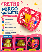 Retro műanyag forgó macis kerékjáték, görgetős nosztalgia játék, 11 cm