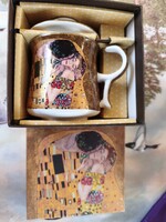 Gusztáv Klimt teaszűrős bögre dobozában