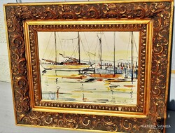 Nemes Éva: Balatonfüredi kikötő, 1968. akvarell