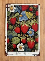 Vintage hatású eper mintás fém tábla William Morris stílusban