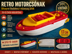 Retro Biharyné Budakeszi műanyag motorcsónak, KERMI-jelzett, 17 cm