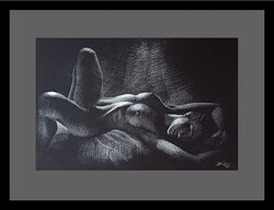Boros Attila: A vágy vonzásában - kerettel 33x43 cm - alkotás: 20x30cm - BA26/835