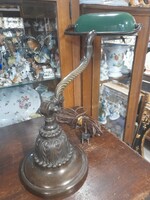 Régi Bronz Szecessziós Art Deco 1910-1920,Állítható Karú,Zománc Burás Asztali Banklámpa.65 cm.