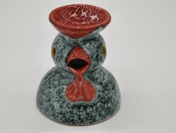 Retro magyar iparművészeti kerámia kakas, gyertyatartó 12cm