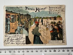 -AX786- 1906 porosz 10. ulánus ezred litográfia katonai képeslap Züllichau tábori posta vonat fotó