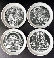 Ritka antik Fürstenberg porcelán tálka szett (4 db) – Frans Masereel grafikákkal 1965