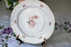 Zsolnay arany tollazott porcelántányér rózsás mintával és barokkos széllel 24 cm