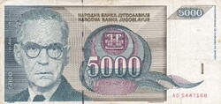 5.000 Dinár 1992  Jugoszlávia   A képen látható állapotban