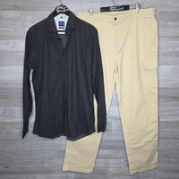Thomas Jeans, Men's Classic fekete férfi ing, bézs nadrág szett, XL