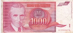 1.000 Dinár 1992  Jugoszlávia   A képen látható állapotban