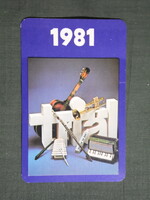 Kártyanaptár,Triál,sport,játék,hangszer üzletek, 1981   (8)