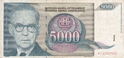 5.000 Dinár 1992  Jugoszlávia   A képen látható állapotban