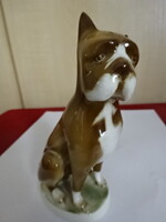 Zsolnay porcelán figura,  angol buldog kutya. Magassága 13,5 cm. Jókai