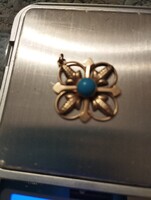 14. kar arany medál türkiz kővel 1,82 gr. 2,5 x 2,5 cm