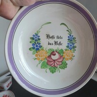 Antik Villeroy and Boch kézzel festett fajansz dísztál