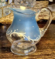 Szakított fújt huta üveg emlék feliratos kancsó 11x10 cm