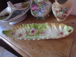 Antik, szecesszós  fajansz asztalközép, kínáló. Hosszúsága:  41 cm.