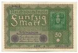 50 márka 1919 Reihe 1. Németország egy gyenge hajtás középen.