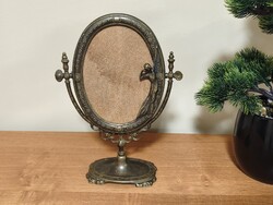 Álló asztali bronz tükör bronz figura rátéttel