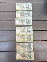 2007-es papír 200 forintos bankjegyek – 7 db, 3 db sorszámkövető