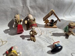 Retro fa karácsonyfadísz lot / figurák (Hintaló, síelő angyalok, harangok)