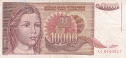 10.000 Dinár 1992  Jugoszlávia   A képen látható állapotban